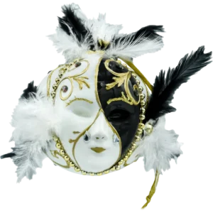 Bombka szklana figurka Maska Wenecka: biało-złota