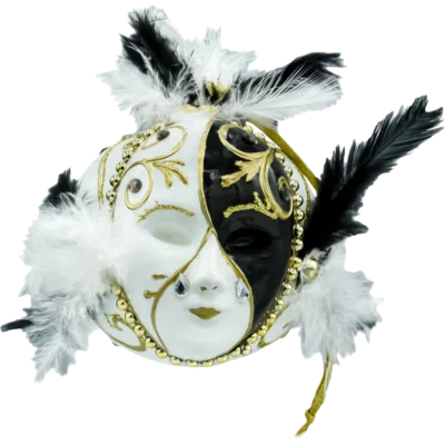 Bombka szklana figurka Maska Wenecka: biało-złota