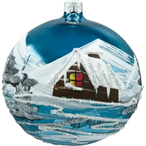 Bombka okrągła Zimowa Wioska: niebieska