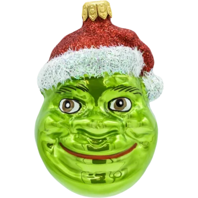 Szklana bombka choinkowa figurka Ogr w czapce Mikołaja