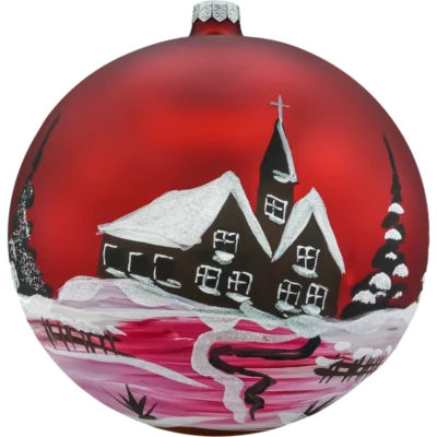Bombka okrągła matowa: czerwony Zimowy Pejzaż