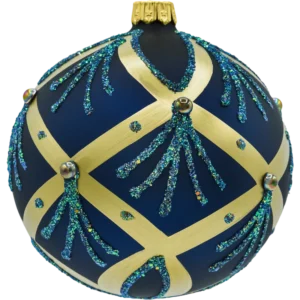 Bombka okrągła ze złotymi pasami: granatowa