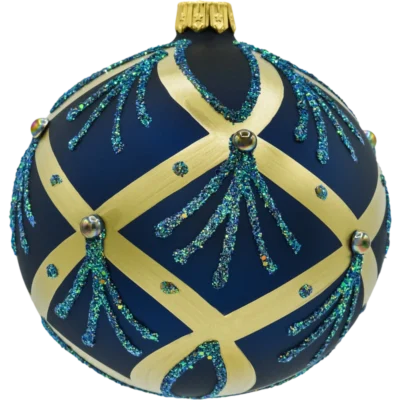 Bombka okrągła ze złotymi pasami: granatowa