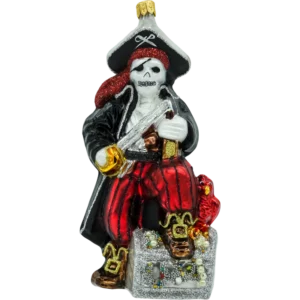 Szklana bombka choinkowa figurka Pirat z kufrem skarbów