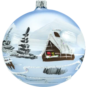 Bombka okrągła Zimowa Wioska: błękitna