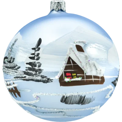 Bombka okrągła Zimowa Wioska: błękitna