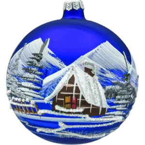 Bombka okrągła Zimowy Pejzaż: kobaltowa