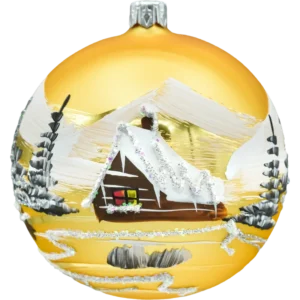 Bombka okrągła Zimowa Wioska: złota