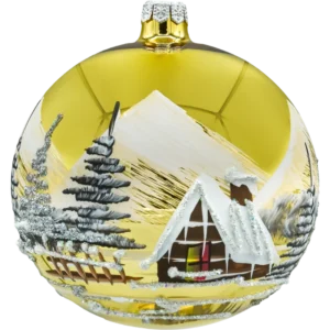 Bombka okrągła Zimowy Pejzaż: złota