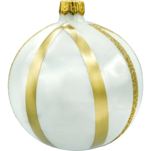Bombki okrągłe białe ze złotymi paskami