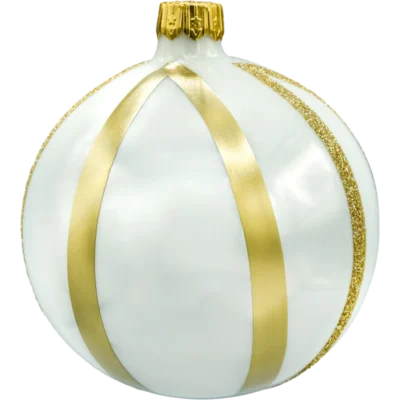 Bombki okrągłe białe ze złotymi paskami