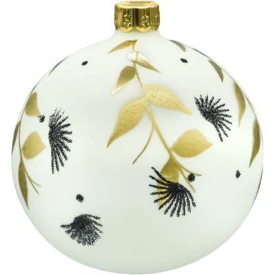 Bombki okrągłe białe: złota gałązka