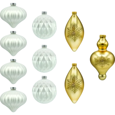 Zestaw szklanych bombek Bombki szklane: zestaw biel i złoto