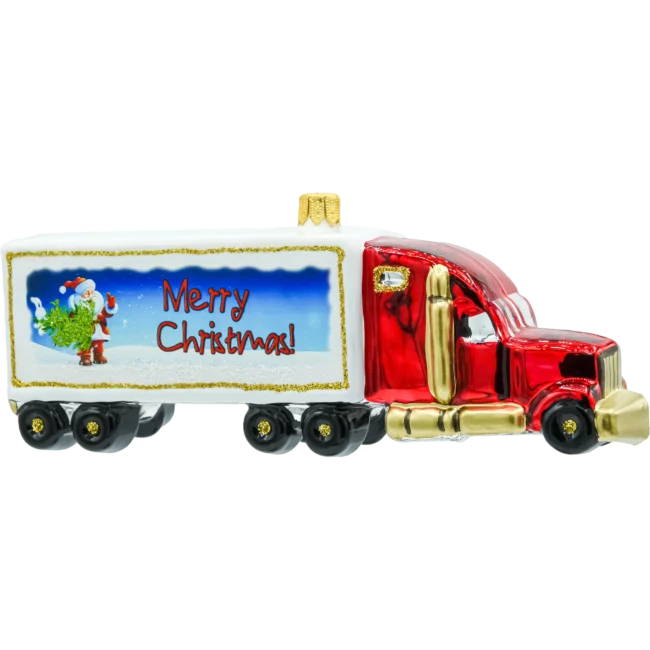 Szklana bombka figurka Ciężarówka Merry Christmas bok