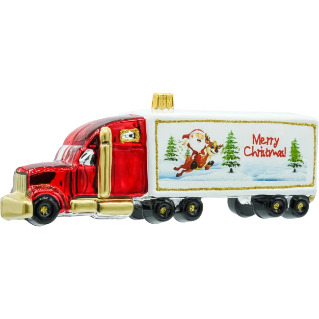 Szklana bombka figurka Ciężarówka Merry Christmas profil