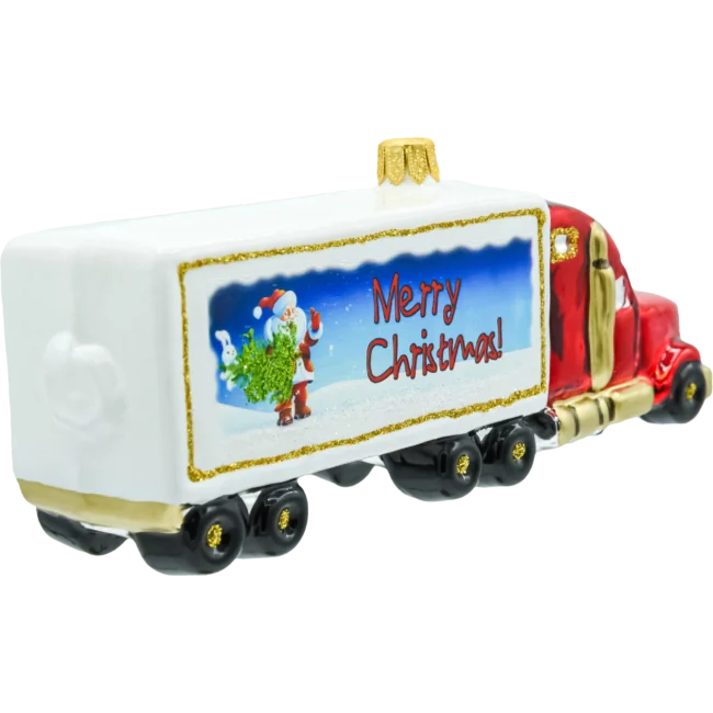 Szklana bombka figurka Ciężarówka Merry Christmas tył