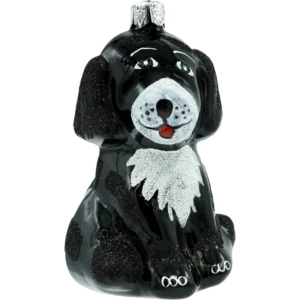 Szklana bombka choinkowa figurka Piesek z białą łatką: czarny