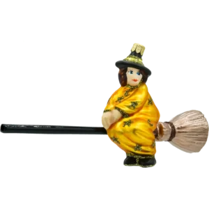 Szklana bombka choinkowa figurka Czarownica na miotle: złota