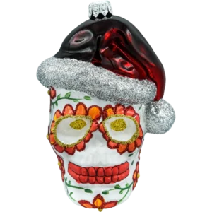 Szklana bombka choinkowa figurka Czaszka Meksykańska: biała