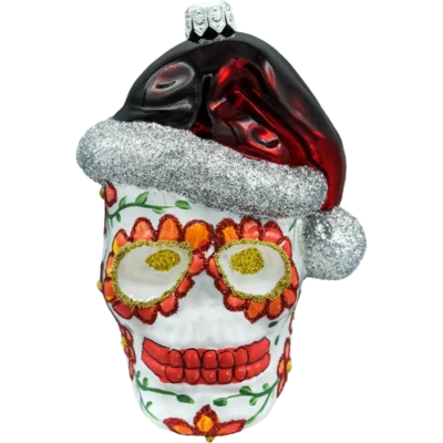 Szklana bombka choinkowa figurka Czaszka Meksykańska: biała