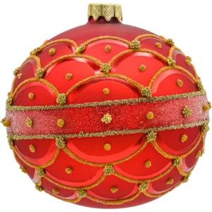 Zestaw szklanych bombek okrągłych Bombki okrągłe czerwone ze złotą koronką