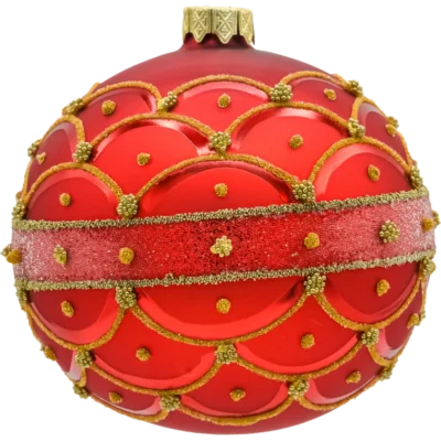 Zestaw szklanych bombek okrągłych Bombki okrągłe czerwone ze złotą koronką