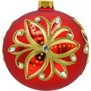 Zestaw szklanych bombek okrągłych Bombki okrągłe czerwone: Złoty kwiat