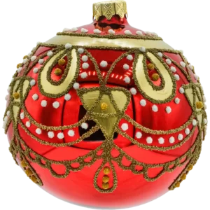 Zestaw szklanych bombek okrągłych Bombki czerwone ze złotym ornamentem i kryształkami