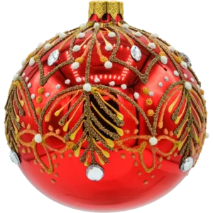 Zestaw szklanych bombek okrągłych Bombki okrągłe czerwone: złota gałązka