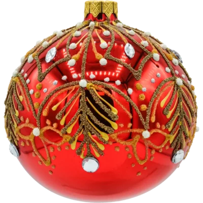 Zestaw szklanych bombek okrągłych Bombki okrągłe czerwone: złota gałązka