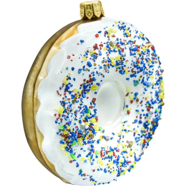 Szklana bombka choinkowa Donut z białym lukrem bok