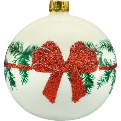 Bombki okrągłe kremowe z kokardą