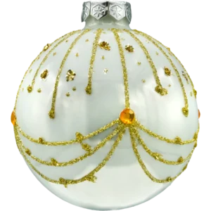 Zestaw szklanych bombek okrągłych Bombki okrągłe: perłowa biel z kryształkami