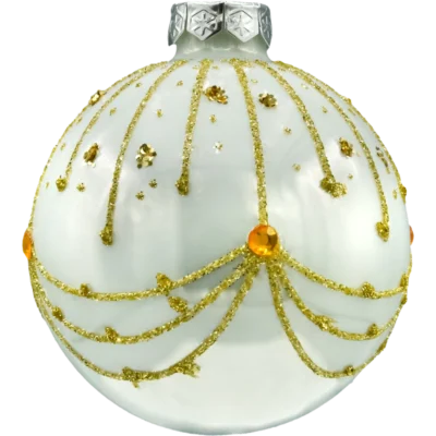 Zestaw szklanych bombek okrągłych Bombki okrągłe: perłowa biel z kryształkami