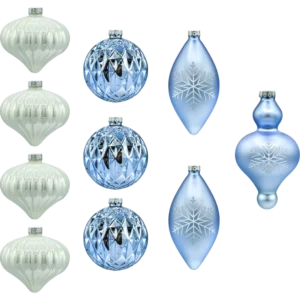 Zestaw szklanych bombek Bombki szklane: lodowy błękit, biel i srebro