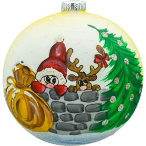 Bombka okrągła: Mikołaj z reniferkiem