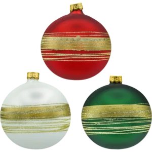 Bombki okrągłe ze złotymi pasami: 3 kolory wszystkie bombki