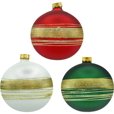 Bombki okrągłe ze złotymi pasami: 3 kolory wszystkie bombki