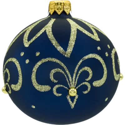 Bombki okrągłe granatowe ze złotym ornamentem