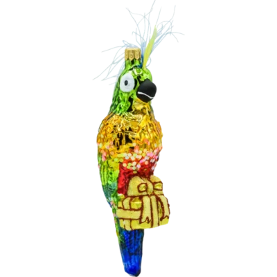 Szklana bombka choinkowa figurka Papuga z prezentem