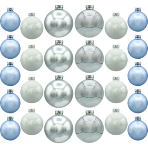 Zestaw szklanych bombek Bombki okrągłe: biało-niebieski duży zestaw