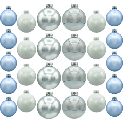 Zestaw szklanych bombek Bombki okrągłe: biało-niebieski duży zestaw