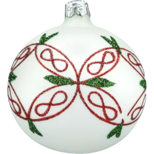 Bombki okrągłe białe: czerwono-zielony ornament