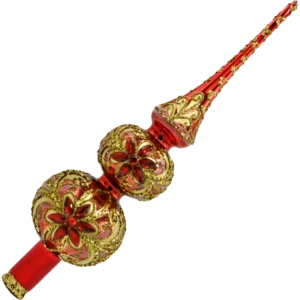 Szklany Czubek ekskluzywny na choinkę: czerwono-złoty