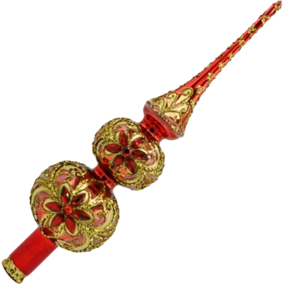 Szklany Czubek ekskluzywny na choinkę: czerwono-złoty