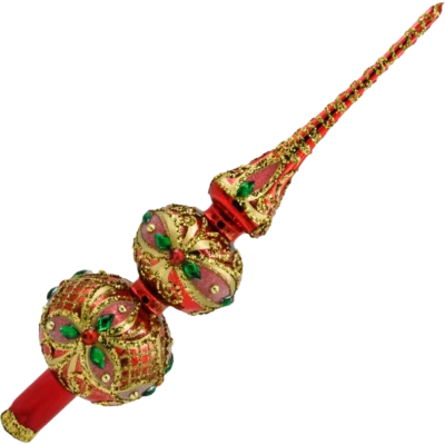 Szklany Czubek na choinkę: czerwono-złoty