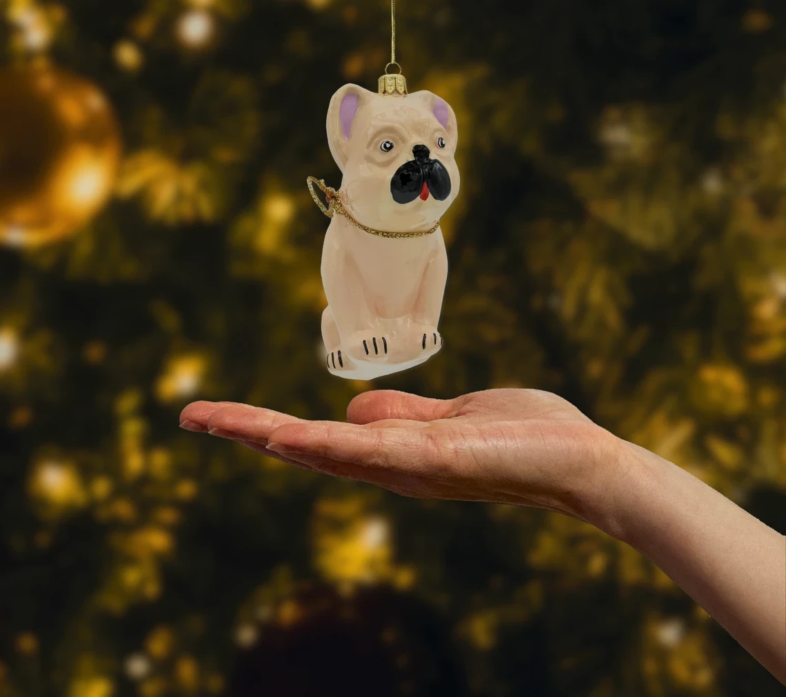 Bombka szklana Buldog francuski: Fawn realne zdjęcie