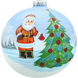 Bombka okrągła: Mikołaj z choinką