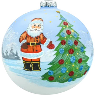 Bombka okrągła: Mikołaj z choinką