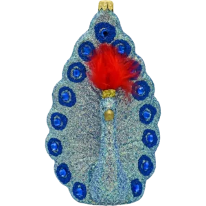 Bombka szklana figurka Paw z piórami: Blue Glamour